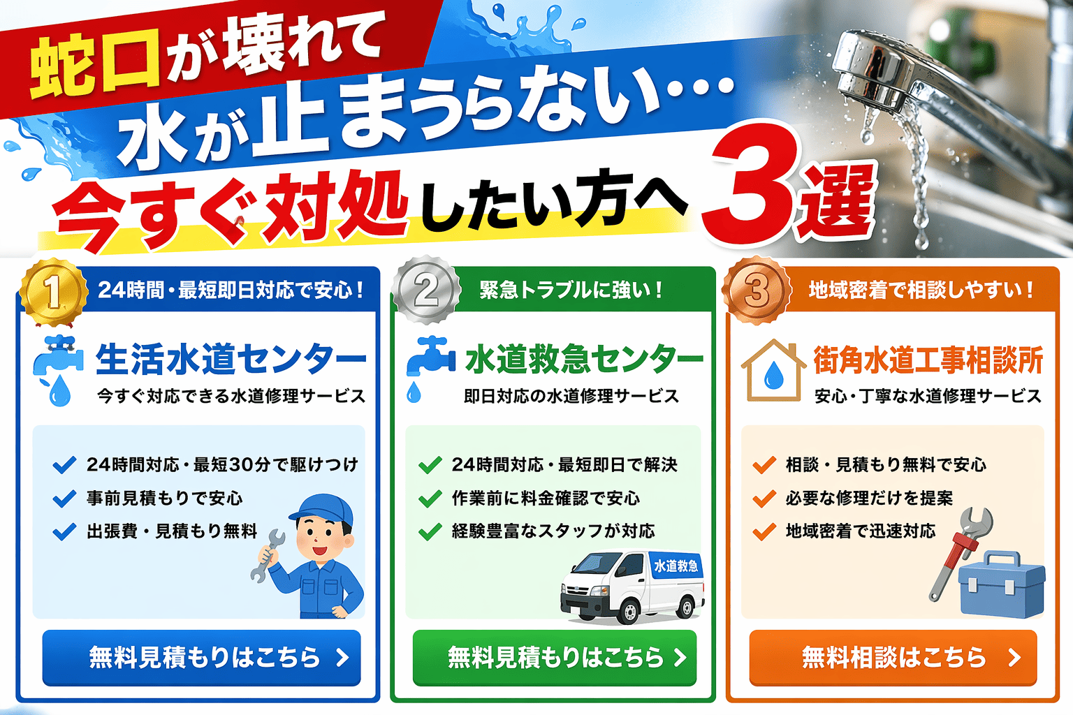 蛇口が壊れて水が止まらない…今すぐ対処したい方へ3選